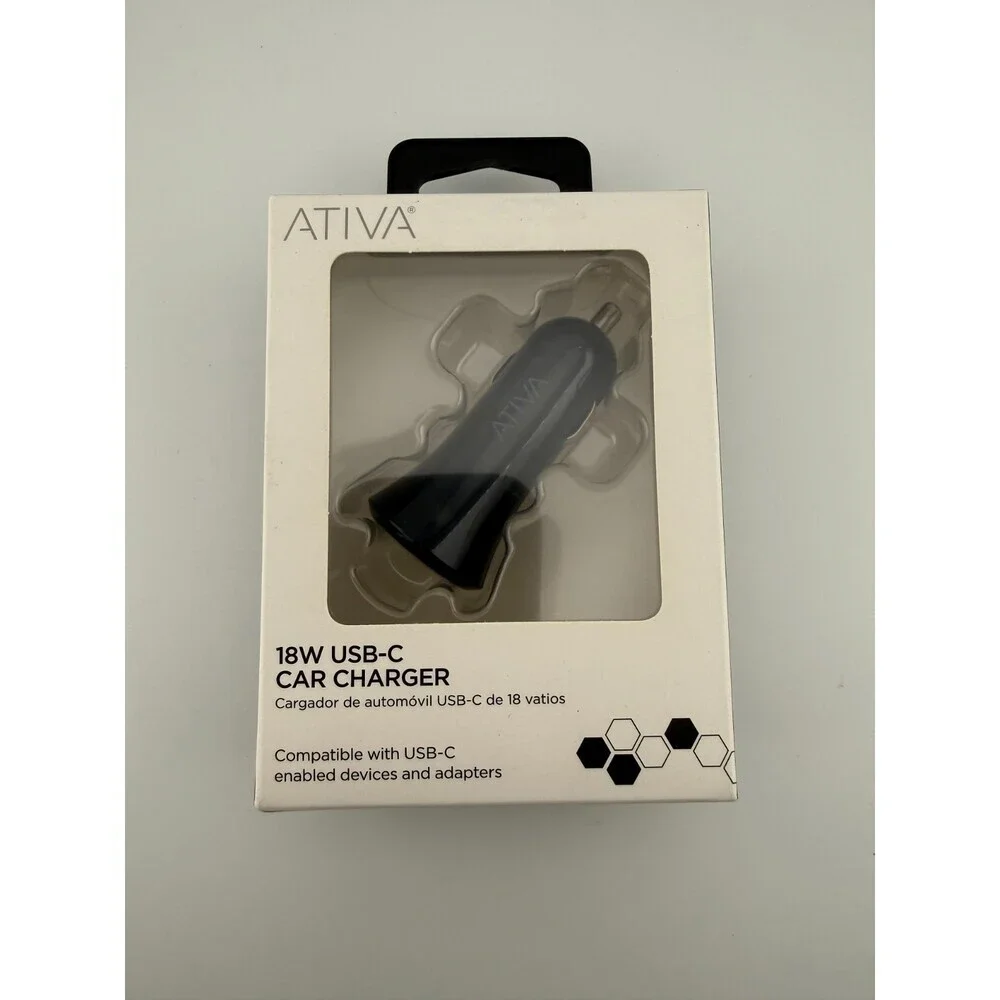 NEW Ativa 45867 Black Plastic LED Light Indicator 18W USB-C Car Charger